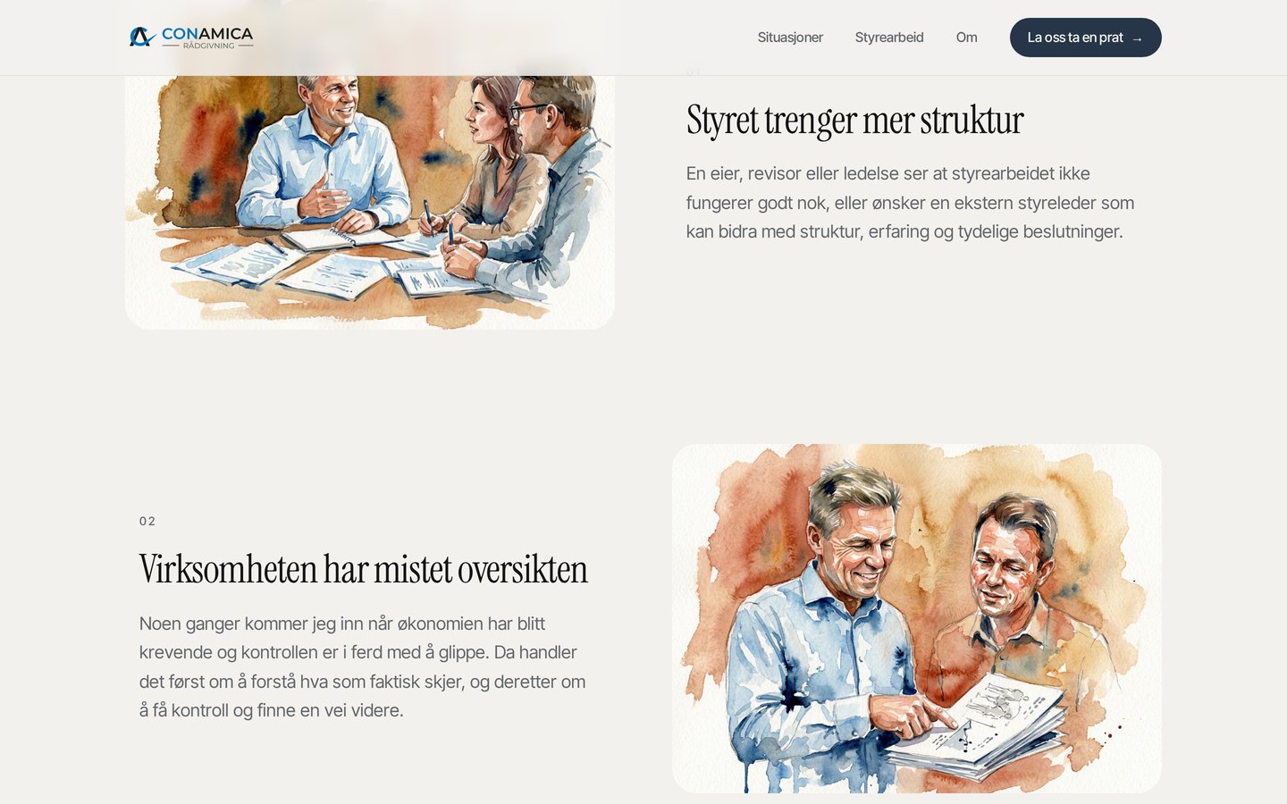 Skjermbilde av situasjonsseksjonen på Conamicas nettsted